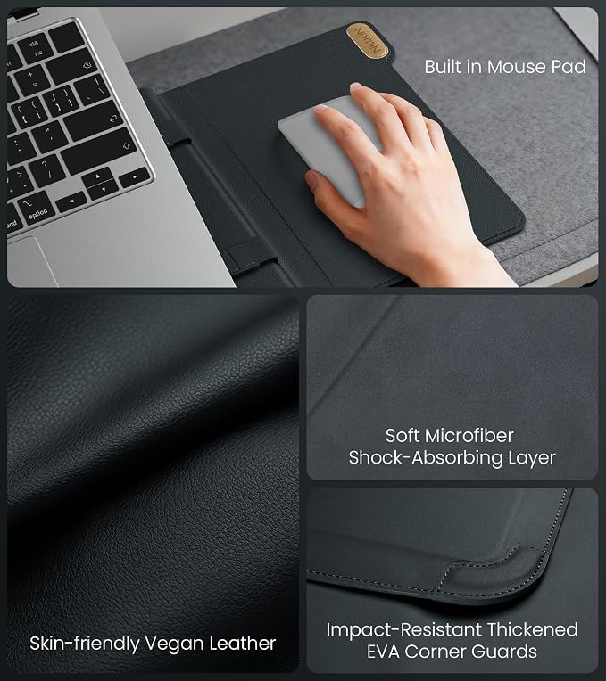 Nillkin 14 inch Laptop Sleeve with Handle (4-in-1), 2 Stand Modes, Slim Laptop Case with Adjustable Stand & Mouse Pad, MacBook Air 13 inch Case for Samsung/Surface/HP/Chromebook/Dell 12-14‘’, Black