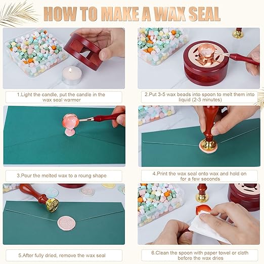Wax Seal Stamp Kit - 357Pc Set with Wax Beads, Seal Stamps, Warmer, Spoon, Candles - Vintage Envelopes & Letters - Multicolor