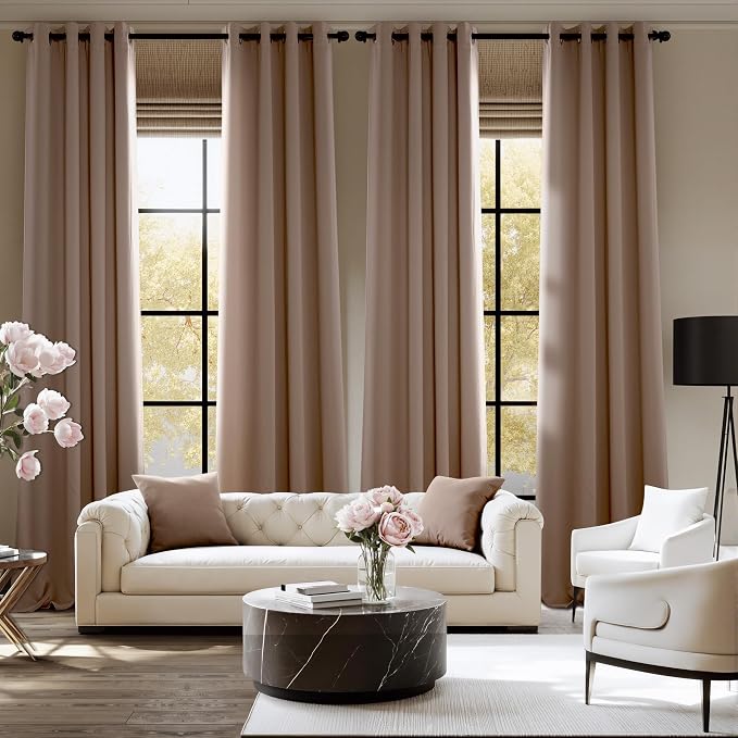 NICETOWN Room Darkening Draperies Curtains Panels, 2 Panels Cappuccino W52 x L90