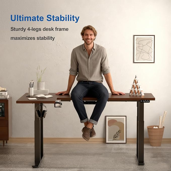 4-Leg L-Shape Standing Desk Frame Dual Motor, Electric Corner Legs Compatible Desktop Size 55″-71″, 264 lbs Weight Capacity, Anti-collision Detection Stand Up Desk Frame Workstation, Black Frame Only