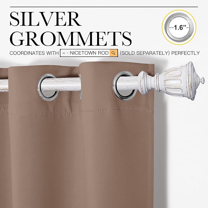 NICETOWN Bedroom Blackout Curtains and Drapes - Window Treatment Thermal Insulated Solid Grommet Blackout Draperies for Bedroom (Set of 2 Panels, 55 by 90 Inch, Cappuccino)