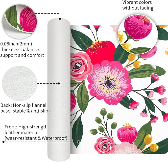 Bloss Pink Floral Desks Mat,Clearance Overstock Limited Stock Discontinued Size 31.5x15.7Inch Large Mouse Pad,Anti-Slip Computer Desk Pad,Keyboard and Mouse Pad,Pink Keyboard Protector Pad Mat