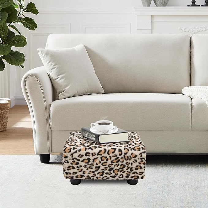 CAROLMADE Small Foot Stool Ottoman Footstool with Legs Under Desk Footrest for Living Room Bedroom and Office, Faux Fur Beige
