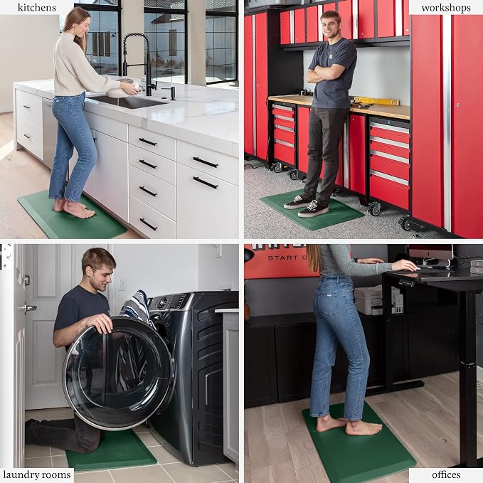 Zulay Home Large 20 x 32 Inch Anti Fatigue Floor Mat - 3/4 Inch Thick Cushioned Kitchen Mats for Standing - Comfortable Padded Floor Mats for Standing Work Desk - Memory Foam Kitchen Mat - Green