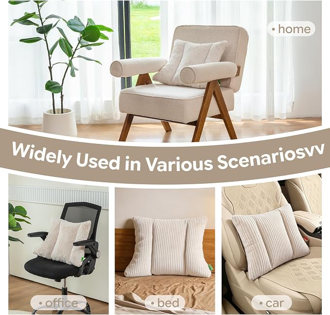 Lumbar Support Pillow 3 Section Back Pillow Office Chair for Back Support Comfortable Lumbar Cushion for Car Seat Pain Relief Sofa Rest (Beige)