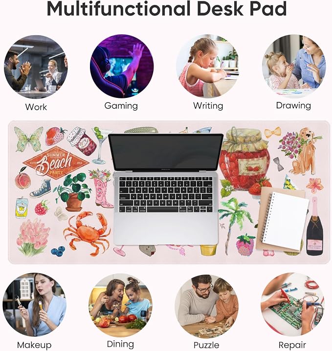 Desk Mat, Pink Leather Desk Pad Blotter Protector, XXL Large Mouse Pad,Computer Laptop Mouse Pads for Desktop,Waterproof Writing Anti-Slip Mousepad for Office and Home I Cute Funny Stickers