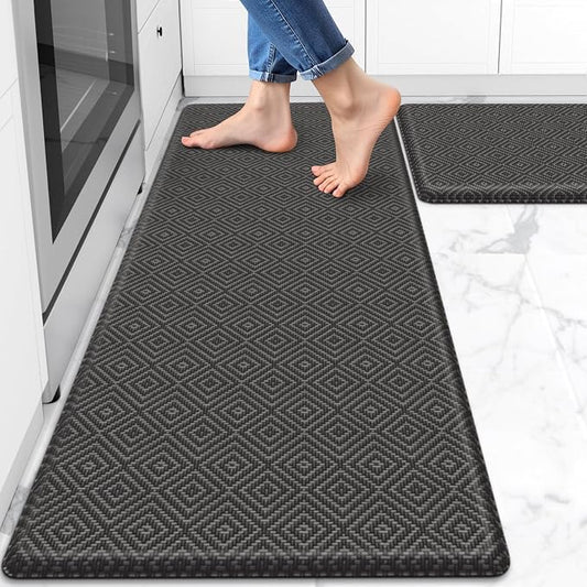 Mattitude Kitchen Mat 2PCS Kitchen Rugs Cushioned Anti-Fatigue Rug Waterproof Standing Desk Mat Kitchen Mats for Floor Kitchen Rug Set for Kitchen, Sink, Office 17.3"×30"+17.3"×47"-0.47inch Dark Grey