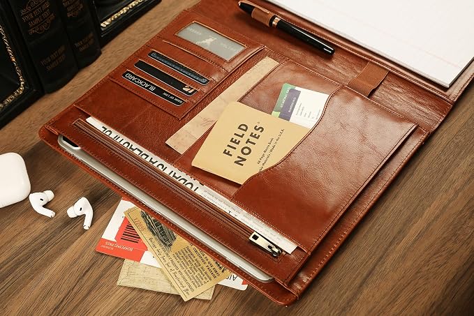 Personalized Leather Padfolio for Men - Business Portfolio with Clipboard, Engraved Legal Pad Folio Folder, A4 Letter Size Ideal Business and Corporate Gifts, Oil Brown - Custom