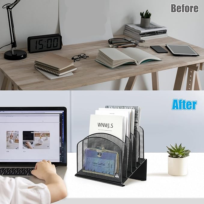 Delifox Inclined Desk File Organizer,Vertical File Folder Holder Stand Metal Rack File Sorter for Office Classroom Desktop Organization