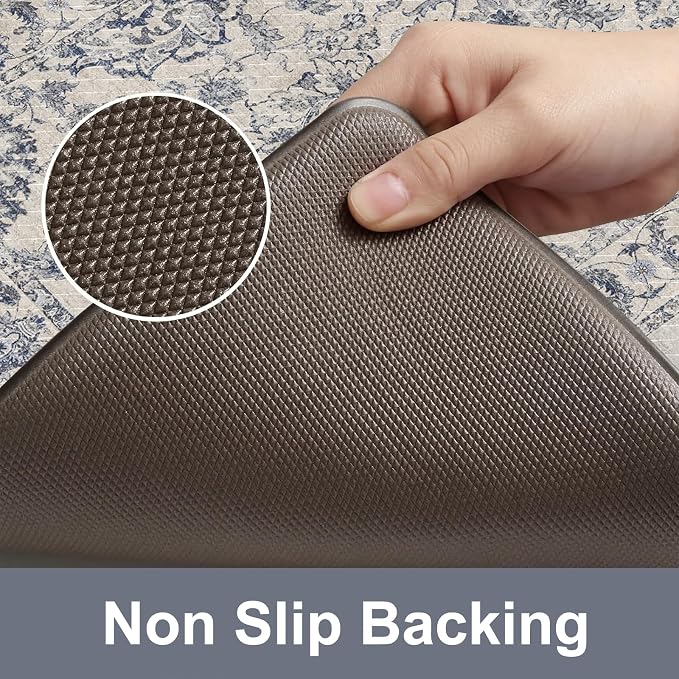 KIMODE Anti Fatigue Kitchen Mats, Floral Distressed Kitchen Rugs Sets of 2, Cushioned Non Skid Kitchen Mats for Floor, Comfort Kitchen Floor Mats for Sink, Laundry, Desk Blue Multi 17"x59"+17"x29"