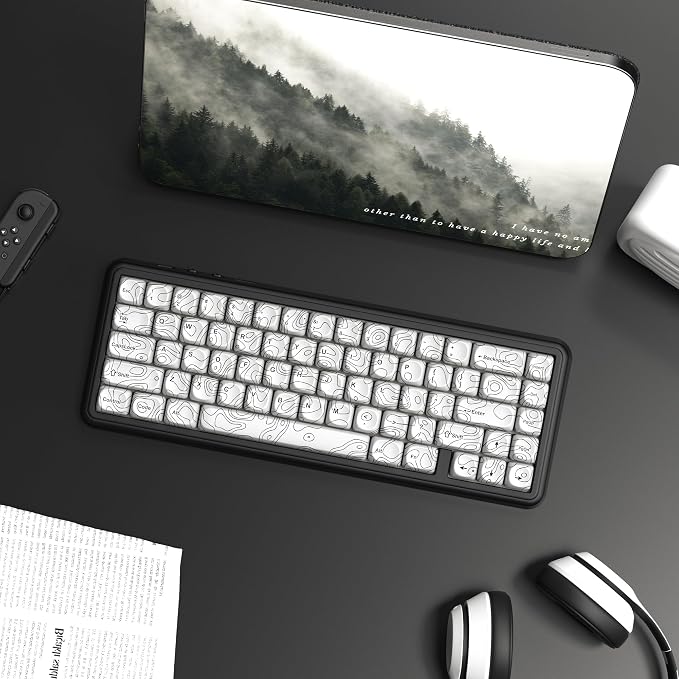 dagaladoo White Topographic Keycap Set, MOA Profile PBT Key caps 60 75 100 Percent,Dye-Sub 129-key Custom Keyboard Keycap for 100% 75% 65% 60% TKL US Layout Mechanical Keyboard