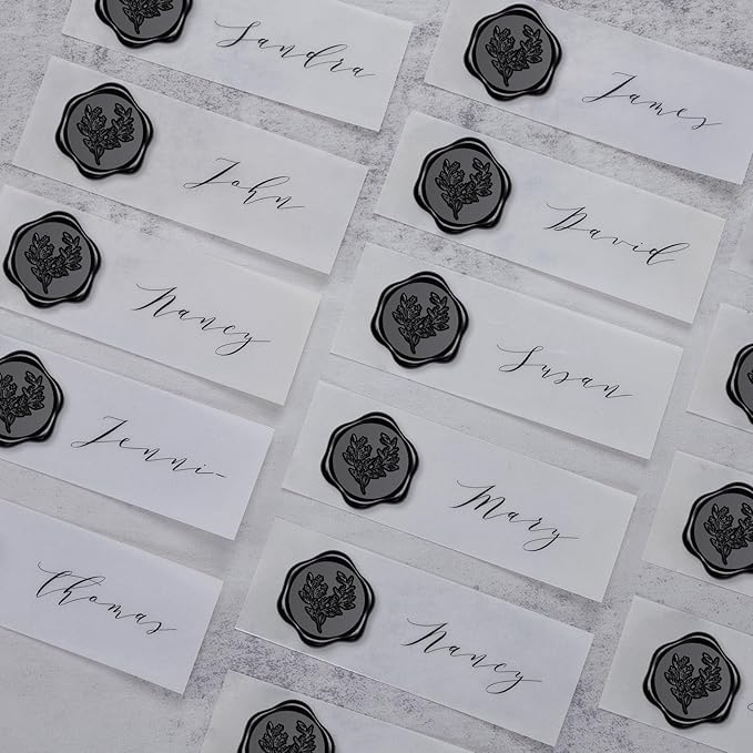 UNIQOOO Wax Seal Stickers - Eucalyptus Wedding Invitation Envelope Seal Sticker, 50 Pcs Self- Adhesive Black Stickers, Perfect for Invitation, Christmas, Gift Wrapping, Party