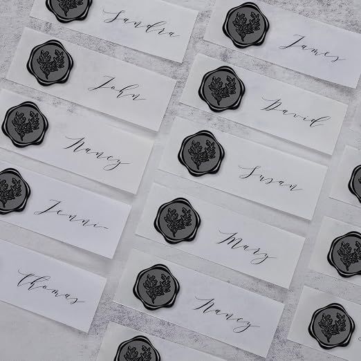 UNIQOOO Wax Seal Stickers - Eucalyptus Wedding Invitation Envelope Seal Sticker, 50 Pcs Self- Adhesive Black Stickers, Perfect for Invitation, Christmas, Gift Wrapping, Party