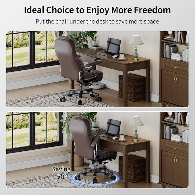 Big and Tall Office Chair, Heavy Duty Desk Chair with 5D Arms, Adjustable Lumbar Support & Height, Tilt Function, PU Leather High Back Ergonomic Executive Computer Chair
