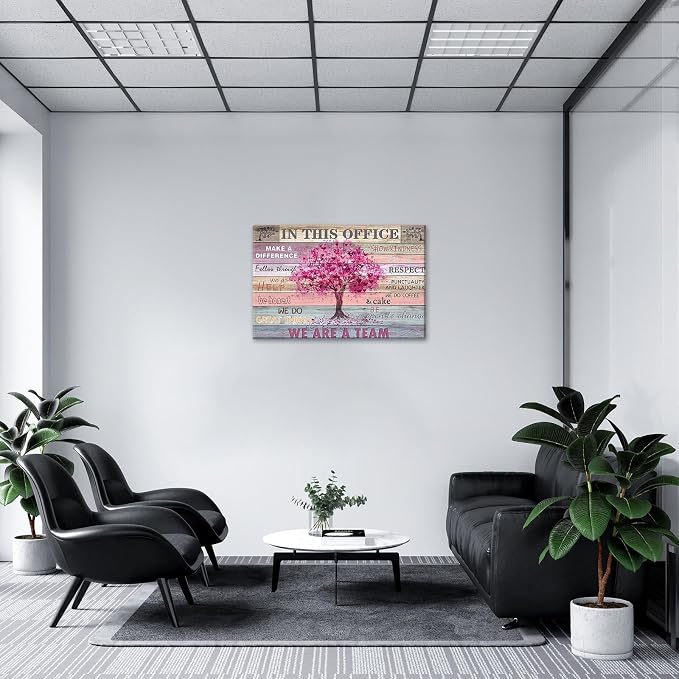 Yaasmolaa Office Wall Decor Inspirational Wall Art for Women Pink Tree Signs Picture Prints Framed 16x12in
