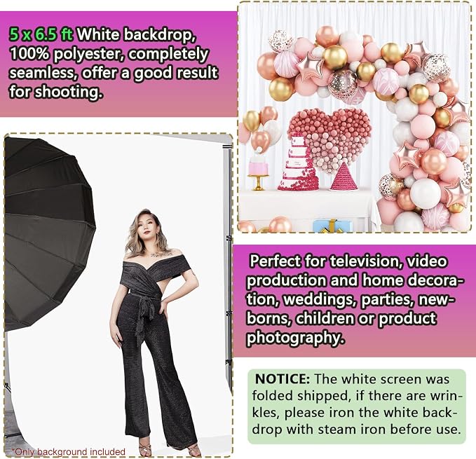 5x7.2ft White Backdrop for Photoshoot, Premium Quality White Background Screen Polyester Picture Photography Backdrop Photoshoot Accessories Content Creator Background for Studio Video Photo Booth