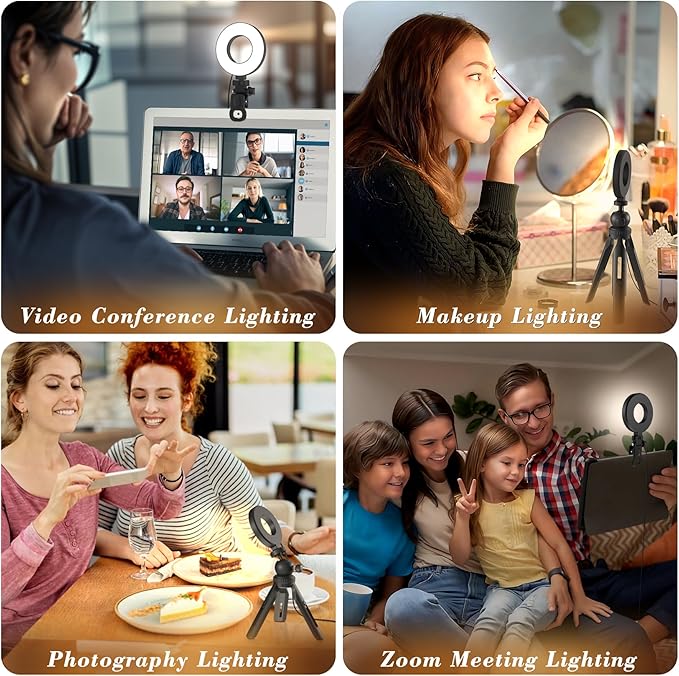 Ring Light with Tripod and Clamp, [3 Color, 5 Brightness & Timer] USB Plug Clip On Lights for Laptop Working Distance Learning Zoom Call Self Broadcasting Live Streaming Video Conference Lighting
