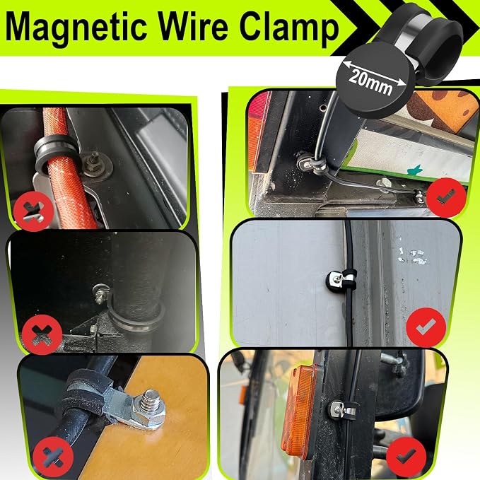 Magnetic Cable Clamps, 1/2 Inch Rubber Cushioned Insulated Clamps, 8 Pcs Stainless Steel Cable Clamp, Strong Magnetic Cables Clips for Wire Cord Tube Hose Lines Pipes