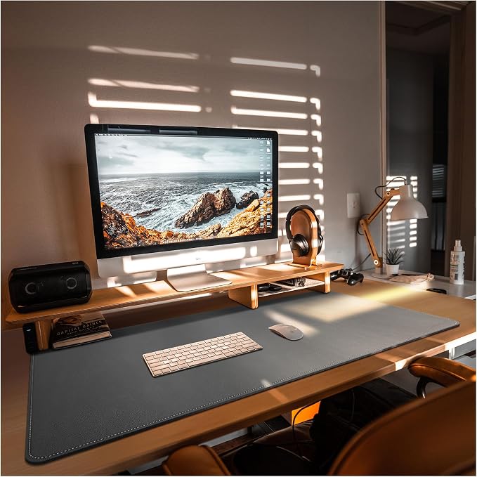 CENNBIE Leather Desk Mat,39.3x19.6 Extra Large Desk Pad Blotter Protector, Extended Non-Slip Mouse Pad, Waterproof PU Leather Desk Mat on top of desks Large for Office and Home (Grey)