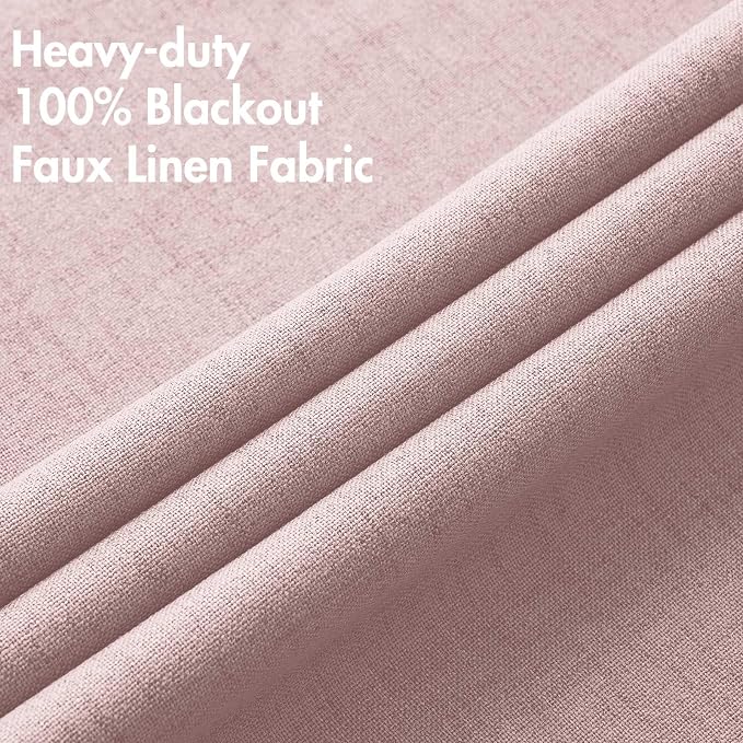 MIULEE Linen Texture Curtains for Bedroom Solid 100% Blackout Thermal Insulated Pink Curtains Grommet Room Darkening Drapes for Living Room 52x63 Inch (2 Panels)