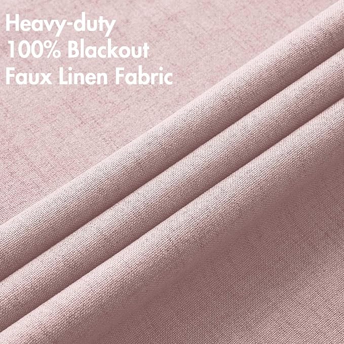 MIULEE Linen Texture Curtains for Bedroom Solid 100% Blackout Thermal Insulated Pink Curtains Grommet Room Darkening Drapes for Living Room 52x96 Inch (2 Panels)