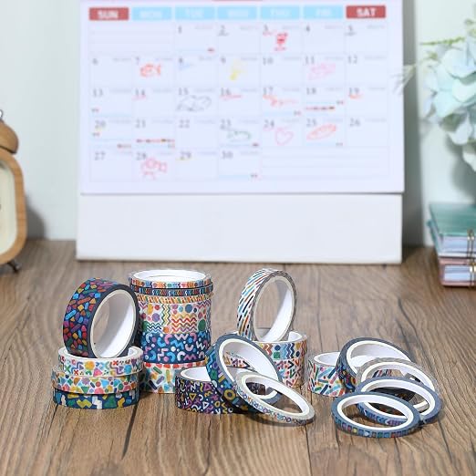 Mr. Pen- Washi Tape Set, 21 Rolls, Assorted Sizes, 5 Yards/Roll | Washi Tape for Scrapbook, Arts, Crafts, Journals and Planners, Geo Labyrinth