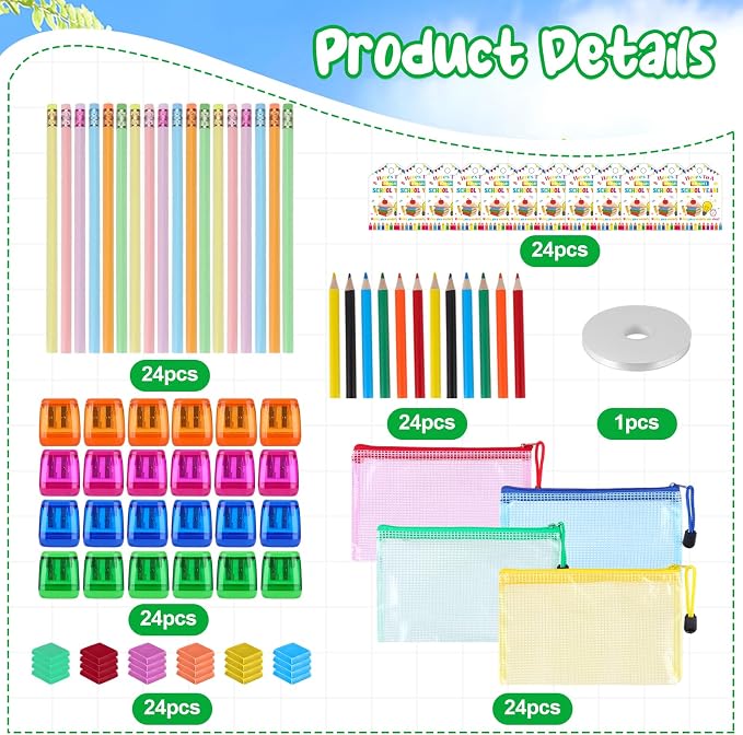 145 Pcs Back to School Supplies Kit Include Mesh Zipper Pouch Bags, Pencils, Colored Pencils, Erasers, Pencil Sharpeners, Gift Cards, Ribbon for Classroom Exchange Elementary Students Teacher Rewards