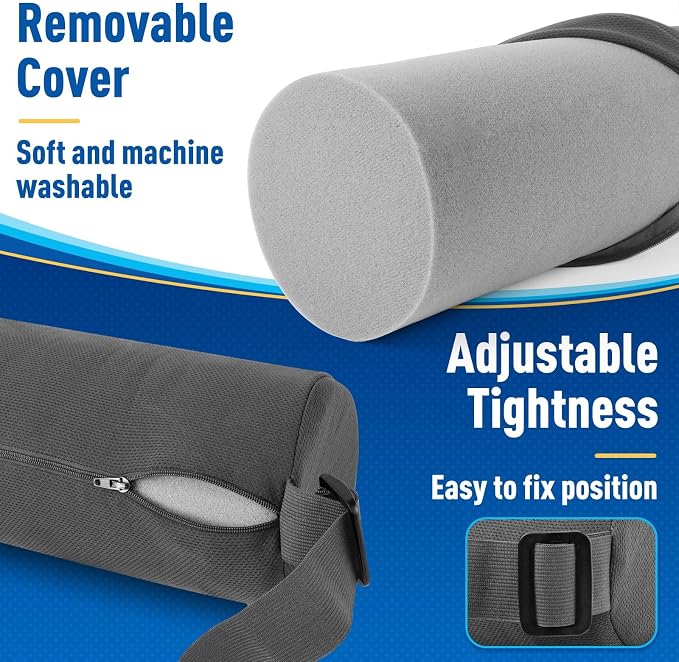 CushZone Seat Cushion, Lumbar Roll Support Pillow for Office Chair, Car, Gaming Chair, Memory Foam Back Cushion with Washable Cover for Relieving Back Pain & Improving Posture,Grey