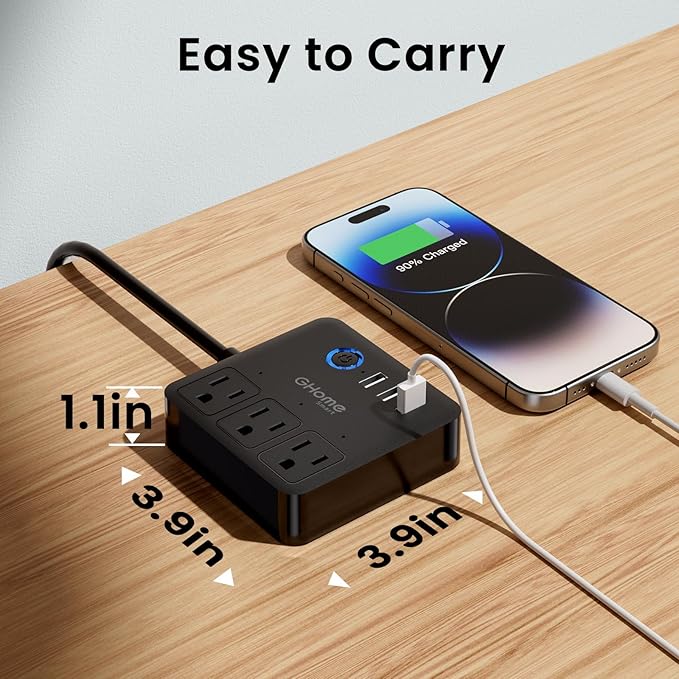 GHome Smart Plug Power Strip Works with Alexa & Google Home - 3 Individually Controlled Smart Outlets Switches 3 USB Ports, 4FT Extension Cord, WiFi Power Strip, Multi-Plug Extender for Home Offices