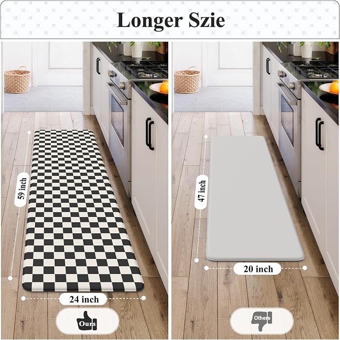 KIMODE Anti Fatigue Kitchen Mats for Floor, Cushioned Kitchen Floor Mats | 24"x59" Black and White Runner Rugs for Kitchen Floor,Checkered Laundry Room Rug,Comfort Standing Mat for Office Summer Decor