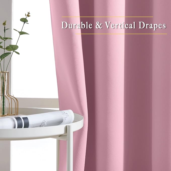 NICETOWN Rouge Pink Blackout Curtains for Bedroom 95 Inch Length - Thermal Insulated Room Darkening Privacy Grommet Window Drapes for Boys Room, Set of 1 Panel, 80 x 95 Inch