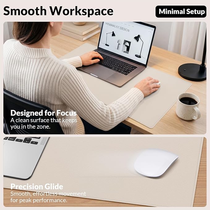 AFIING Desk Mat, Beige, 23.6" x 13.8", Desk Pad Protector | Dual-Sided Cork & PU Leather, Waterproof, Non-Slip for Mouse, Writing, Home Office, Study & Laptop