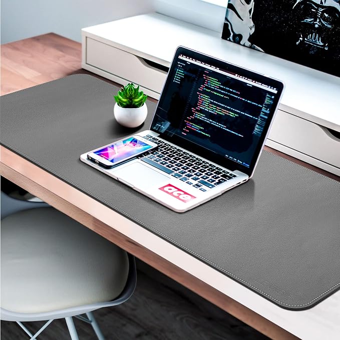 CENNBIE Leather Desk Mat, 55''x19.6'' Extra Large Desk Pad Blotter Protector, Extended Non-Slip Mouse Pad, Waterproof PU Leather Desk Mat on top of desks Large for Office and Home (Grey)