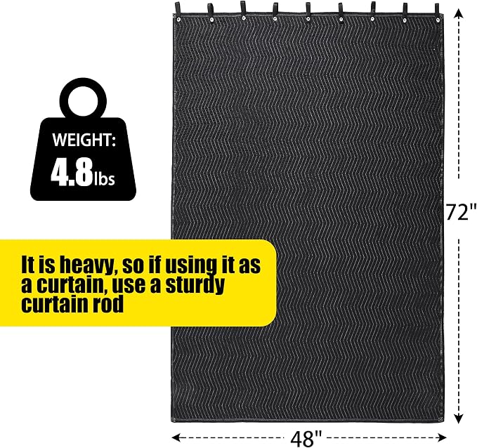 HOMBYS Large Sound Dampening Blanket, 72" x 48" Sound Absorbing Panel with Grommets for Wall Hanging, Noise Reduce Curtains for Recording Studio Use and Basements, 72" x 48", Black