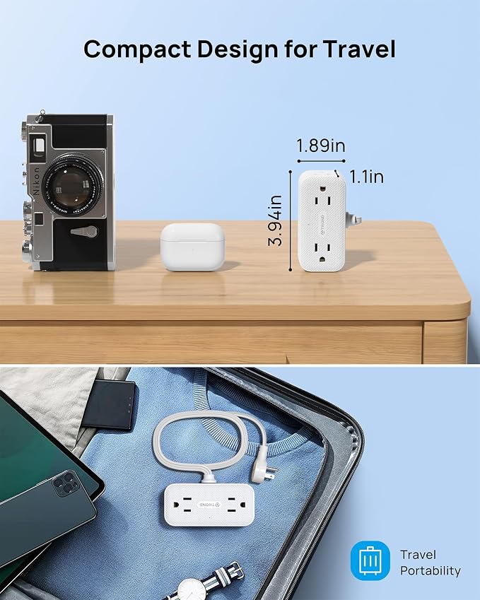 TROND 360° Rotating Flat Plug Power Strip, 1.5FT Extension Cord with 4 USB Ports, 4 Wide Spaced AC Outlets, Wall Mount, 900J Surge Protector for Office Travel Dorm Room Essentials, White