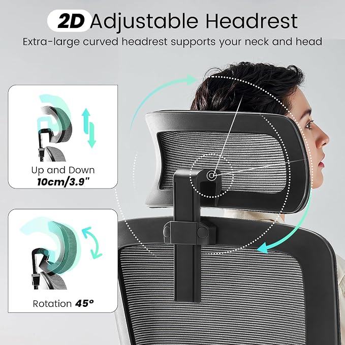 Fizzin Office Chair, Ergonomic Office Chair with Adjustable Headrest Lumbar Support Computer Chair, Desk Chair Comfy with Flip-up Armrests, Gaming Chairs for Adults Home Office (Leather, Black)