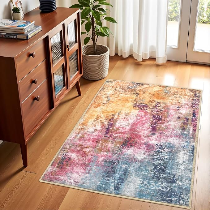Macgace Washable Abstract Rug, 2x3 Small Modern Area Rugs with Non-Slip Rubber Backed for Kitchen, Thin but Soft Throw Carpet Bedroom Entryway Front Door Decor, Galaxy