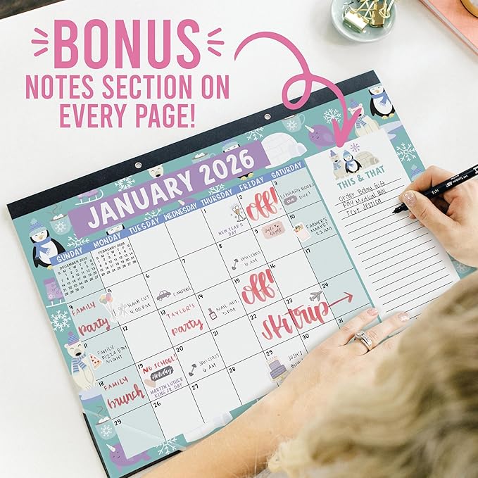 Hadley Designs Large Teacher Desk Calendar 2026-2027 - Desktop Calendar 2026, 18-Month Desk Calendars for Home, Office & Classroom, Cute Classroom Must Haves, Back to School Teacher Gifts