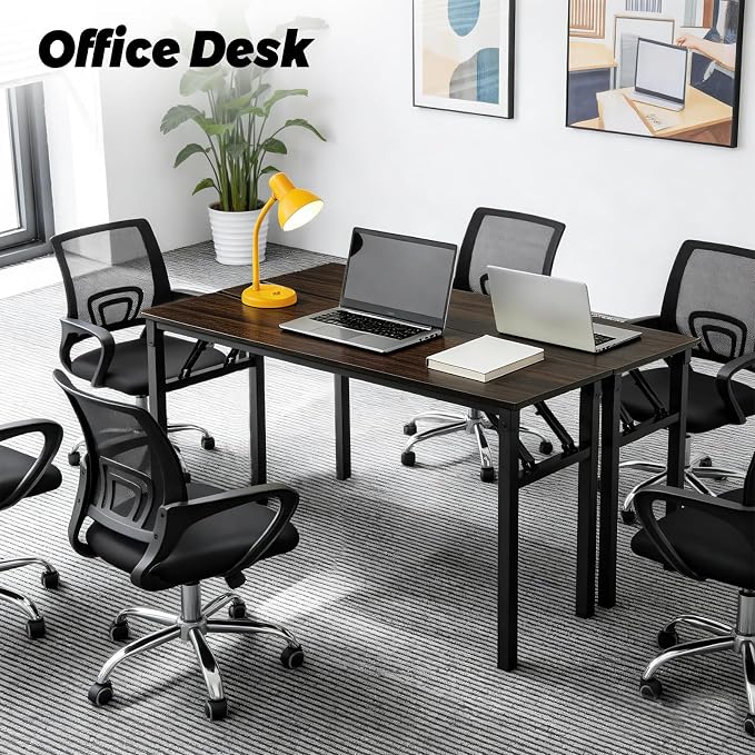 Folding Desk, 39 Inch Foldable Computer Table No Assembly Required,Black Walnut Small Desk for Home Office,Space-Saving Table for Bedroom, Dorm, RV