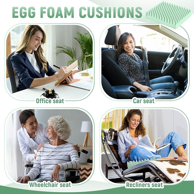 Geiserailie 1 Pcs Egg Foam Pad Eggs Chair Cushion to Relieve Back Foam Christmas Seat Cushion Chair Accessories Pad for Office Recliner Wheelchair Home Car (Egg,Light Green)
