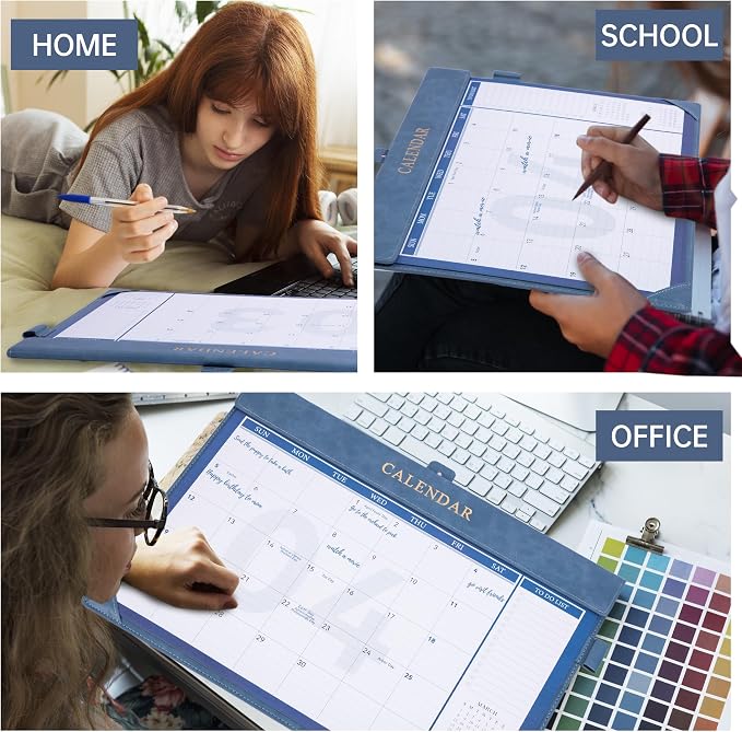 Yoment Desk Calendar 2026 Leather Desk Calendar with to-Do Lists, 13 Months Desk Pad Wall Calendar with Pen Holders PVC Cover for Work Office School Home Women Men, Jan2026-Dec 2026, 17 x 12, Blue