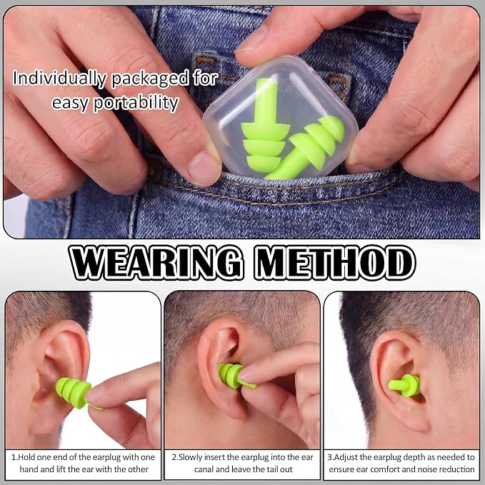 24 Pairs Neon Green Ear Plugs Bulk NRR 29dB Reusable Silicone Ear Plugs with Plastic Cases Soft Foam Plug for Sleeping Noise Cancelling Concerts Shooting Swimming Noise Reduction