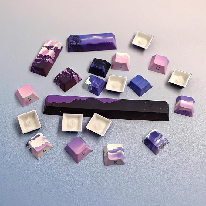 JSJT PBT Keycaps Side-Printed Keycap Set Double Shot Shine Through Custom Keycap 126 Keys Cherry Profile Gradient Purple Dawn Themed Keycaps for Cherry Mx Switchs Mechanical Keyboard