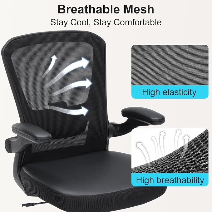 Office Chair, 400lbs Ergonomic Heavy Duty Desk Office Chair for Heavy People, Home Office Desk Chairs with Flip-Up Arms, Executive Computer Task Chair with Adjustable Seat Height & Lumbar Support