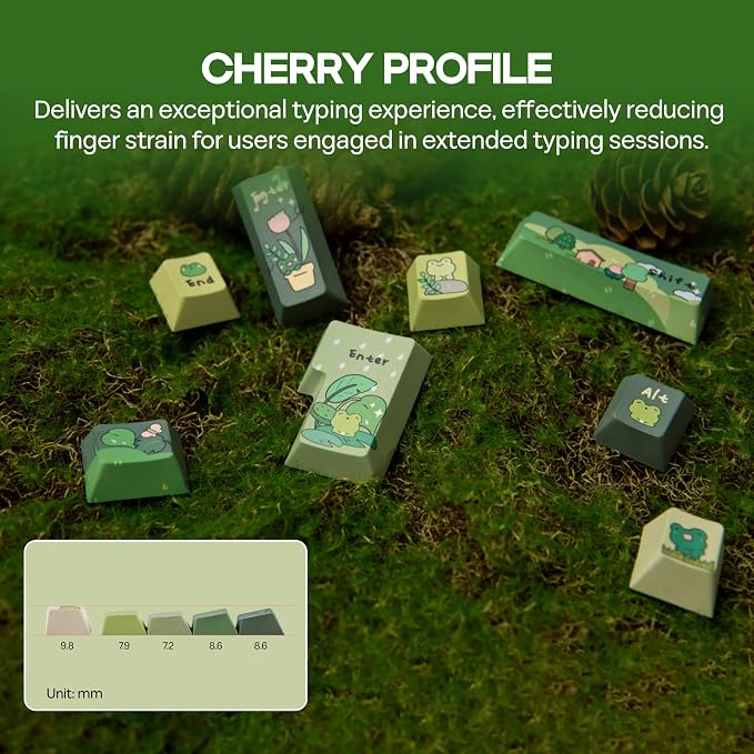 KiiBoom X Cosydiaries Rainy Froggy Day Keycap Set, 144 Keycaps, PBT Custom Keycaps for Mechanical Keyboard, Compatible with ANSI/ISO, 60%, 65%, 75%, TKL, Full-Sized Layout (Cherry Profile)