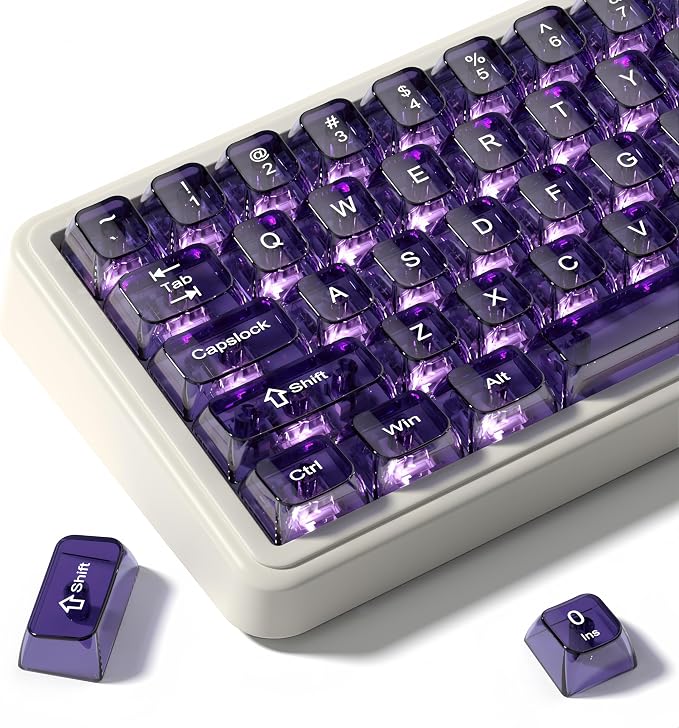 dagaladoo Clear keycaps,Transparent Keyboard keycaps,Jelly Key caps Set,Shine Through keycap，MDA Profile Keyboard caps for Mx Switches Mechanical Keyboard(Purple)