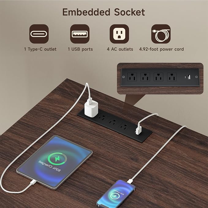 55 Inch Electric Standing Desk with 3 Drawers, Home Office Desk, Walnut | Computer Desks Retro Corner Table & Drawers, Height Adjustable Stand Up Desk with Storage & Outlets for Computer Workstation