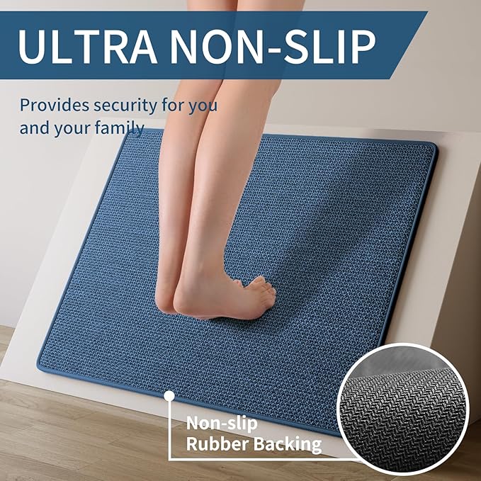YDKGL Kitchen Mats for Floor, Super Absorbent Kitchen Rugs Non Slip Washable, Soft Imitation Linen Braided Kitchen Runner Rug, Standing Mat Sink Mat, Easy to Clean, Blue 17x47