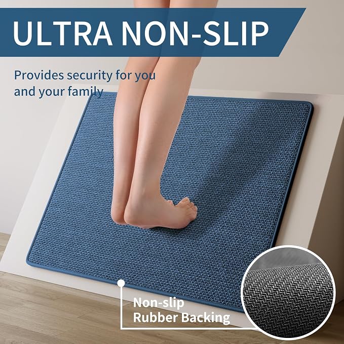 YDKGL Kitchen Mats for Floor, Super Absorbent Kitchen Rugs Non Slip Washable, Soft Imitation Linen Braided Kitchen Runner Rug, Standing Mat Kitchens Sink Mat, Easy to Clean, Blue 17x30