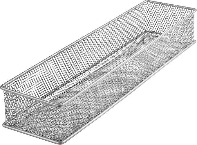 YBM HOME Silver Mesh Drawer Cabinet and or Shelf Organizer Bins, School Supply Holder Office Desktop Organizer Basket (24, 3x15x2 Inch)